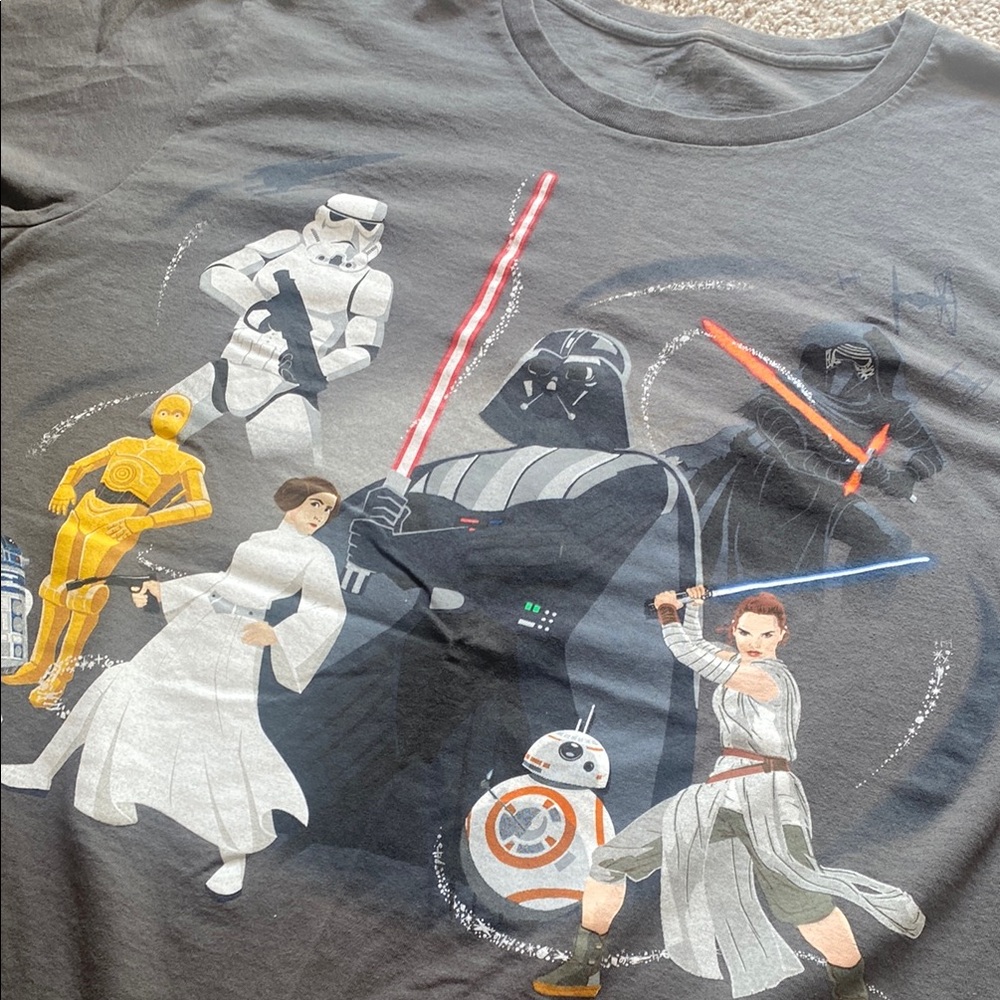Disney Store 30th Anniv. Commemorative Gray Tee Featuring Gens of Star Wars 2XL